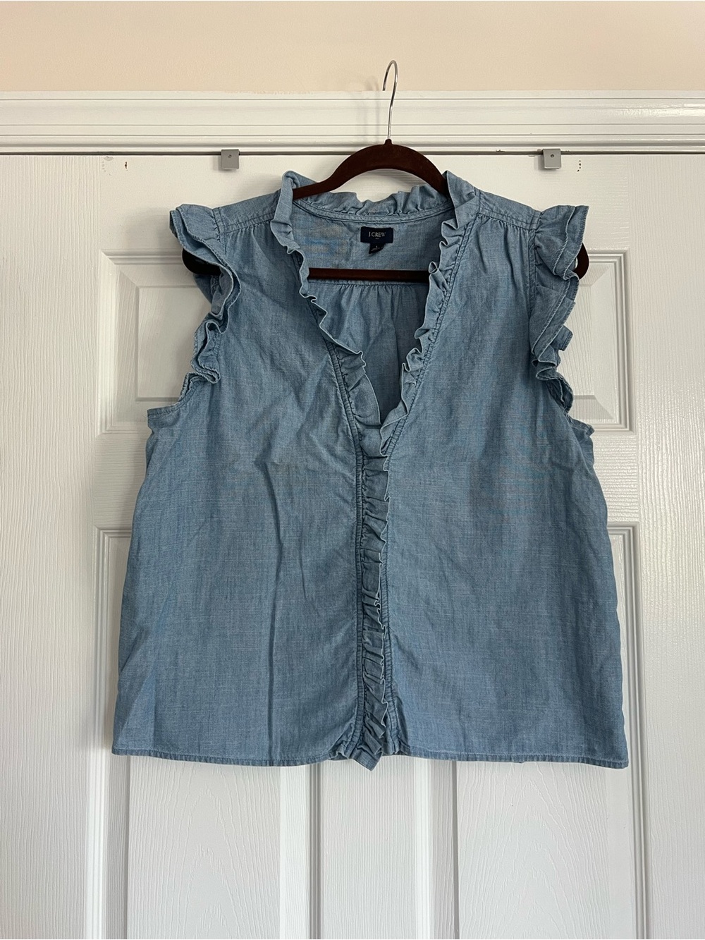 J. Crew Chambray Ruffle Sleeveless Top - Light Blue